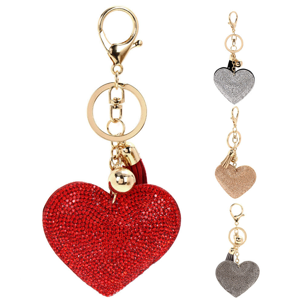 Trending Women Key Chain Love Heart Pendant Leather Rhinestone Bag Keychains Gift Jewelry 1STL ELY