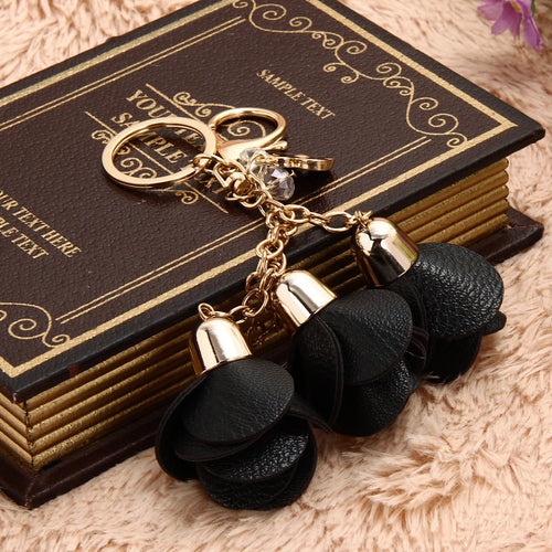 Camellia Leather Keychain Bag Pendant Car Ornaments Long Key Chain Best Gift to Friends 1STL ELY