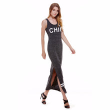 Sleeveless Dresses Letter Print Sexy Slim Dresses Sheath Side Split Women Dresses Vestidos Robes 1STL ELY