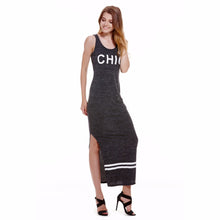 Sleeveless Dresses Letter Print Sexy Slim Dresses Sheath Side Split Women Dresses Vestidos Robes 1STL ELY
