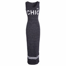 Sleeveless Dresses Letter Print Sexy Slim Dresses Sheath Side Split Women Dresses Vestidos Robes 1STL ELY