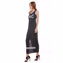 Sleeveless Dresses Letter Print Sexy Slim Dresses Sheath Side Split Women Dresses Vestidos Robes 1STL ELY