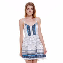 Spaghetti Strap Crisscross Back Flare Mini Dress Women Vintage Clothing Sexy Hollow White V Neck Sleeveless1STL ELY