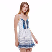 Spaghetti Strap Crisscross Back Flare Mini Dress Women Vintage Clothing Sexy Hollow White V Neck Sleeveless1STL ELY
