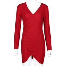 Womens Casual Long Sleeve Party Gown Mini Dress Black Red V-Neck Dress 1STL ELY
