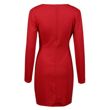 Womens Casual Long Sleeve Party Gown Mini Dress Black Red V-Neck Dress 1STL ELY