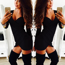 Womens Casual Long Sleeve Party Gown Mini Dress Black Red V-Neck Dress 1STL ELY