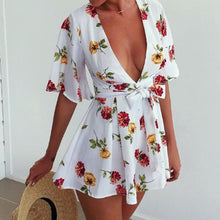 Combishort Femme Women Jumpsuit Sexy Floral V-Neck Playsuit Ladies Shorts Beach Bodysuit ELY