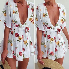 Combishort Femme Women Jumpsuit Sexy Floral V-Neck Playsuit Ladies Shorts Beach Bodysuit ELY