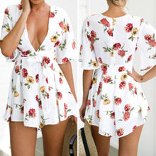 Combishort Femme Women Jumpsuit Sexy Floral V-Neck Playsuit Ladies Shorts Beach Bodysuit ELY