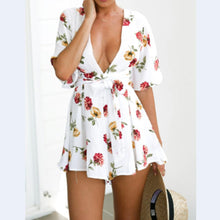 Combishort Femme Women Jumpsuit Sexy Floral V-Neck Playsuit Ladies Shorts Beach Bodysuit ELY