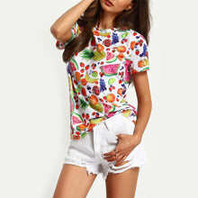 Crew Neck Fruits Print Tee Shirt Womens Casual Clothing Tops Multicolor Short Sleeve T-shirt 1STL ELY