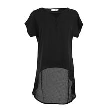 Chiffon T Shirt Irregular Hem Mesh O Neck Short Sleeve High Low Tees Top Black plus size women clothing ELY