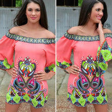 Elegant Print Women Dress Beach Casual Cotton Blend Long Sleeve Off the Shoulder Dress Clothing 1STL ELY