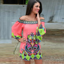 Elegant Print Women Dress Beach Casual Cotton Blend Long Sleeve Off the Shoulder Dress Clothing 1STL ELY