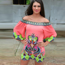 Elegant Print Women Dress Beach Casual Cotton Blend Long Sleeve Off the Shoulder Dress Clothing 1STL ELY