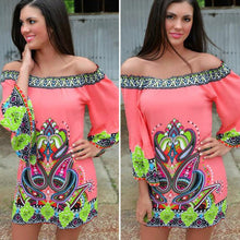 Elegant Print Women Dress Beach Casual Cotton Blend Long Sleeve Off the Shoulder Dress Clothing 1STL ELY