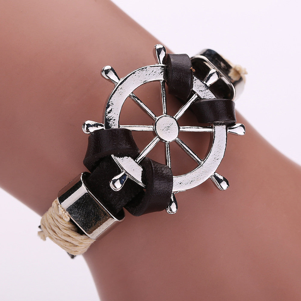 Top Selling Hand-woven Alloy Braided Leather Bracelet 1STL ELY