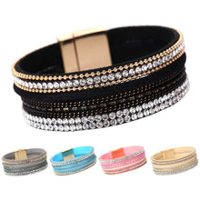 Women Alloy Crystal Top Magnetic Leather Bracelets Alloy Wide Multilayey Bangles Jewelry 1STL ELY