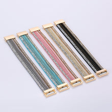 Women Alloy Crystal Top Magnetic Leather Bracelets Alloy Wide Multilayey Bangles Jewelry 1STL ELY
