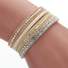Women Alloy Crystal Top Magnetic Leather Bracelets Alloy Wide Multilayey Bangles Jewelry 1STL ELY