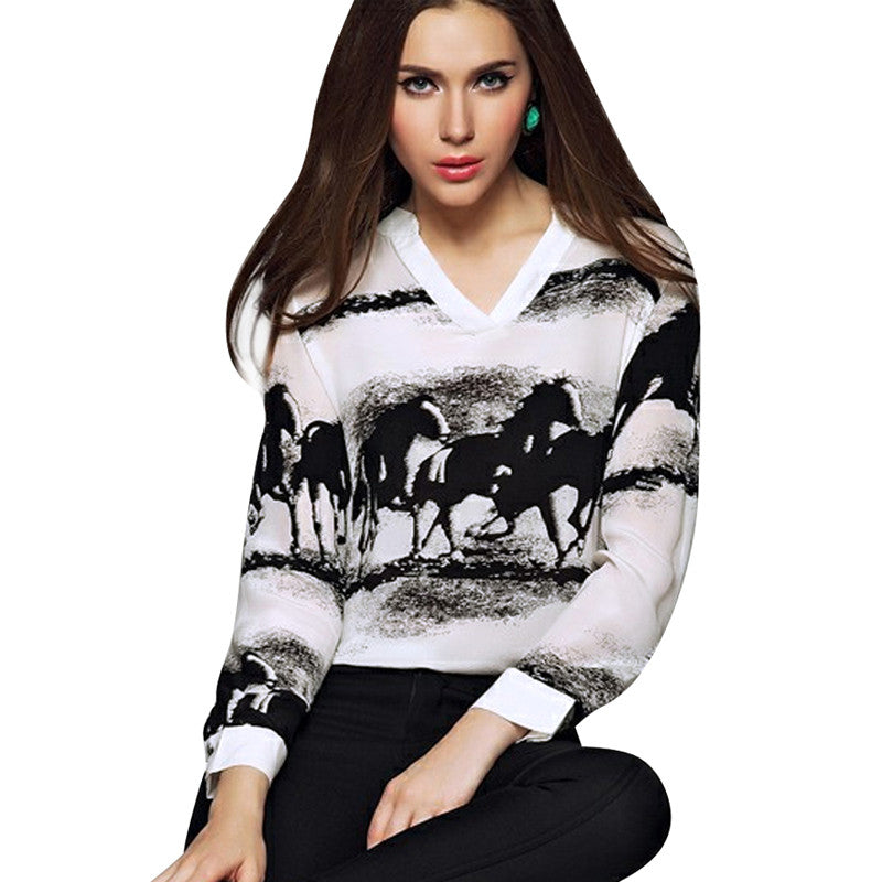 Women Ladies Blouse Horse Collar Top Selling Long Sleeve Shirt ELY