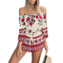 Sexy Women Off Shoulder Chiffon Floral Flower Printed Strapless Playsuit Shorts Overall Jumpsuit ELY