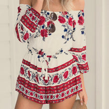 Sexy Women Off Shoulder Chiffon Floral Flower Printed Strapless Playsuit Shorts Overall Jumpsuit ELY