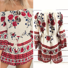 Sexy Women Off Shoulder Chiffon Floral Flower Printed Strapless Playsuit Shorts Overall Jumpsuit ELY
