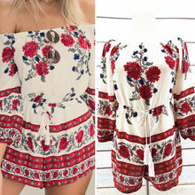 Sexy Women Off Shoulder Chiffon Floral Flower Printed Strapless Playsuit Shorts Overall Jumpsuit ELY