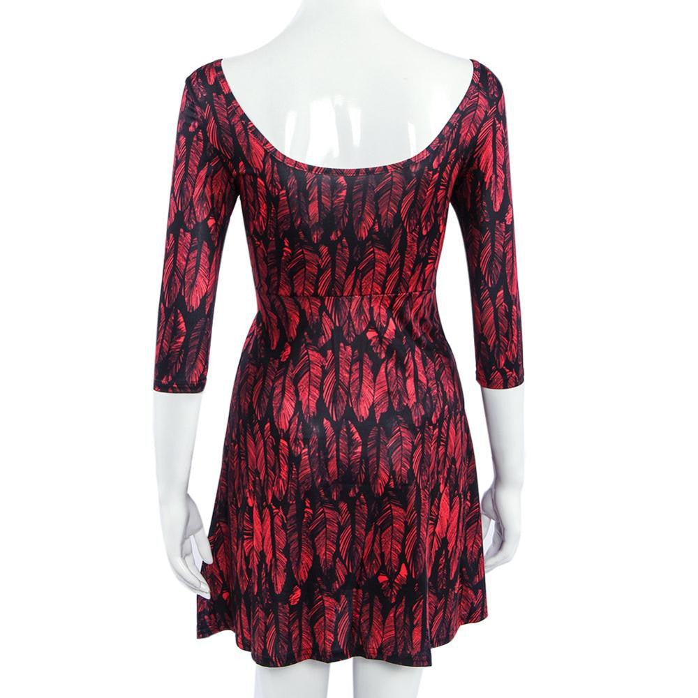 Women Dress Printing Sexy Halter Waist Sleeve Mini Dress Size M-XL 2 Colors ELY