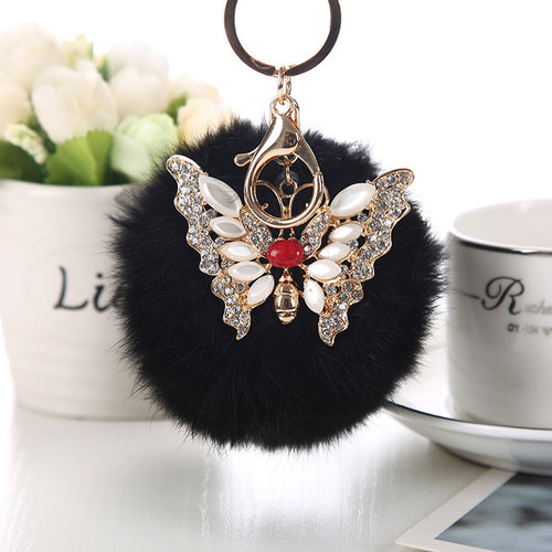 Fur Fluffy Rabbit Hair 9 cm Pompom Ball Key Chain Car Strap Bag Charms for Gift1STL ELY