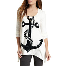 Simple Style Women Boat Anchor Unbalanced Oblique Hem Long Sleeve ELY