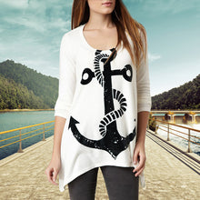 Simple Style Women Boat Anchor Unbalanced Oblique Hem Long Sleeve ELY