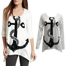 Simple Style Women Boat Anchor Unbalanced Oblique Hem Long Sleeve ELY