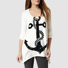 Simple Style Women Boat Anchor Unbalanced Oblique Hem Long Sleeve ELY