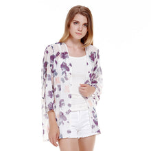 Flower Print Kimono Chiffon Shirts Women Sleeve Bat Cardigan Women Blouses ELY