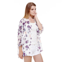 Flower Print Kimono Chiffon Shirts Women Sleeve Bat Cardigan Women Blouses ELY