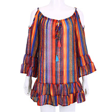 Beach Dress Rainbow Multicolor Ruffles Chiffon Dress Off The Shoulder Spaghetti Strap Casual Loose Dress Vestidos ELY
