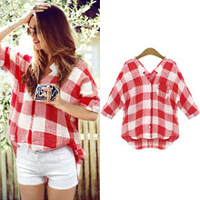 Style Plaid Shirts Women Loose Long Sleeve Chiffon Casual Blouse Shirt Tops Red Blouse 1STL ELY