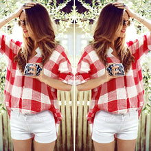 Style Plaid Shirts Women Loose Long Sleeve Chiffon Casual Blouse Shirt Tops Red Blouse 1STL ELY