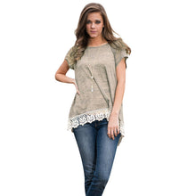 Top Selling Short Sleeve Lace Stitching T-shirt Lace Cotton Blend O-Neck Women T-Shirt ELY