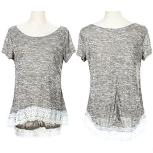 Top Selling Short Sleeve Lace Stitching T-shirt Lace Cotton Blend O-Neck Women T-Shirt ELY