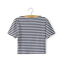 Women Corselets Bandage Tops Striped Tops Ladies Tshirt Sexy Crop Tops Striped Short sleeved T-shirt Short Women ELY