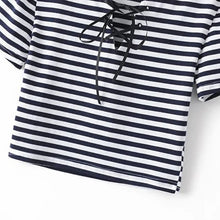 Women Corselets Bandage Tops Striped Tops Ladies Tshirt Sexy Crop Tops Striped Short sleeved T-shirt Short Women ELY