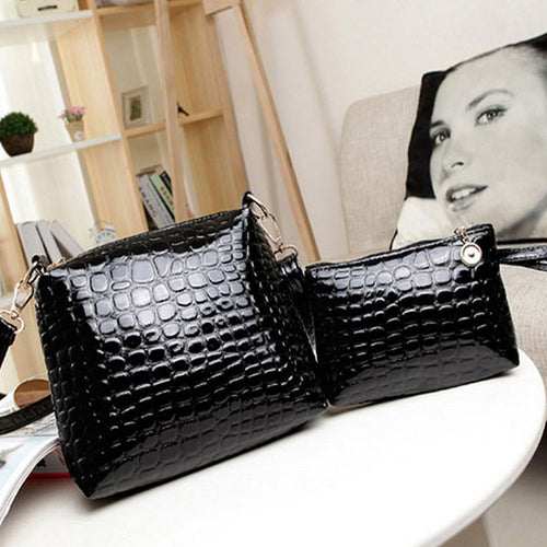 2PCS Women Bags Bag Handbags Handbags Messenger Shoulder Bag Crocodile PU Leather bags ELY