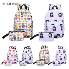 2Pcs Fasion Emoticon Backpack Women 3D Nylon Cute Smiling Face Mochila Feminina Travel School Bag Mochila Printing Backpack ELY