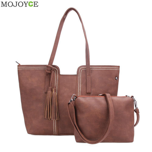 2pcs PU Tassel Women Bag Women Leather Handbag Shoulder Crossbody Bag Casual Tote Famous Brand Bolsa Feminina ELY
