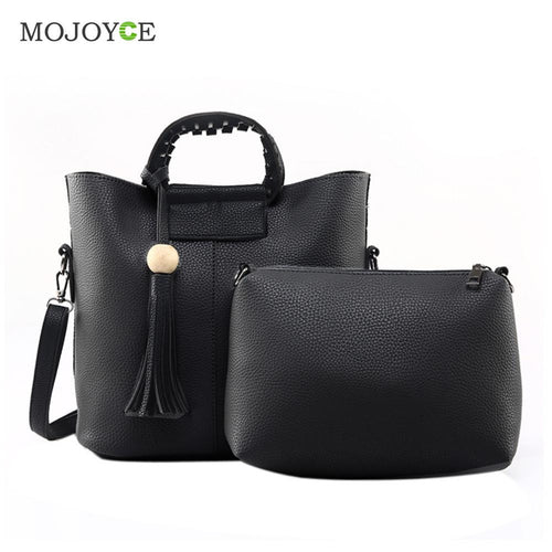 2pcs Fasion Women Leather Handbag PU Tote Wooden Beads Tassel Shoulder Women Messenger Bags Sac A Main 1STL ELY