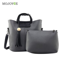 2pcs Fasion Women Leather Handbag PU Tote Wooden Beads Tassel Shoulder Women Messenger Bags Sac A Main 1STL ELY